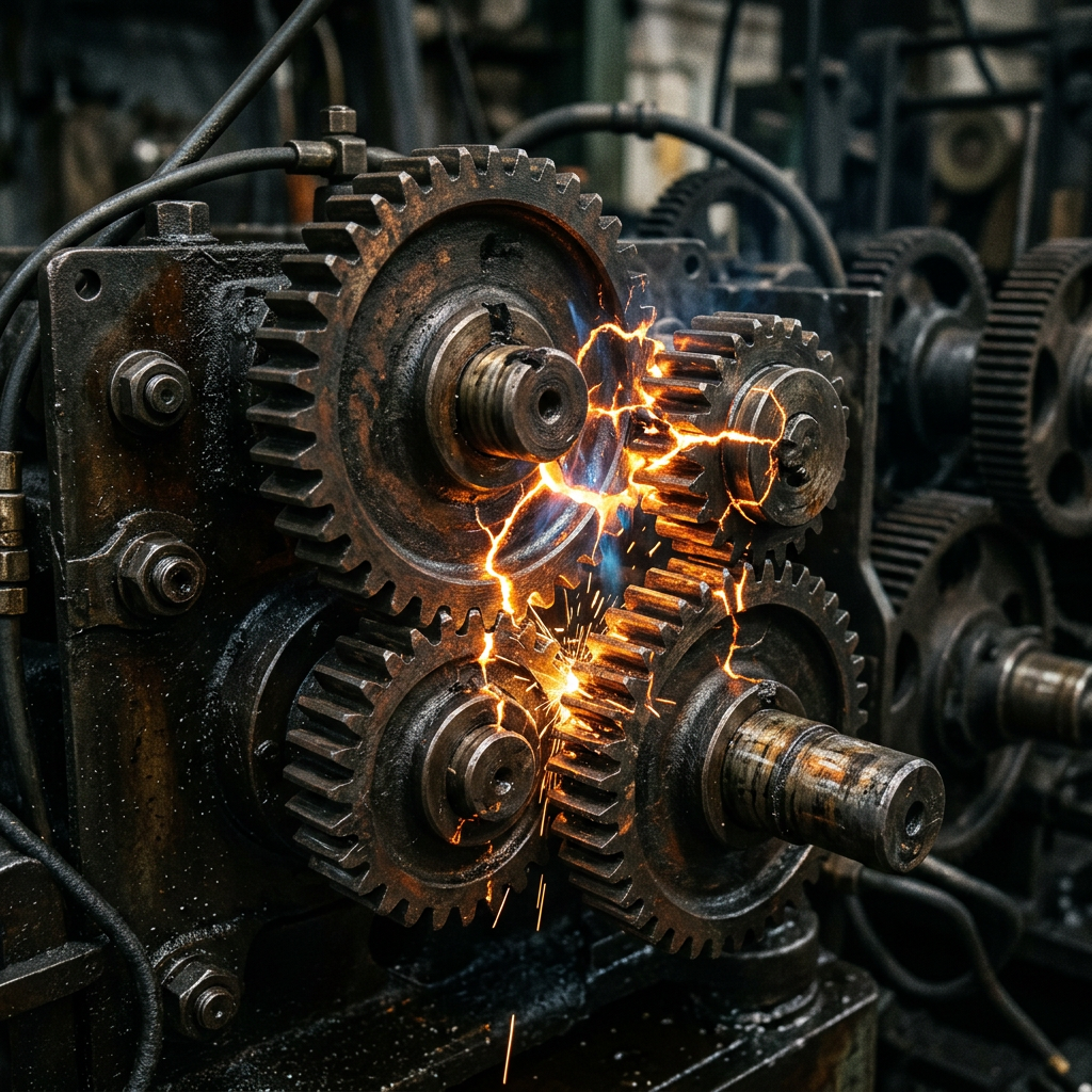 Metal gears with bright sparks flying during machining process